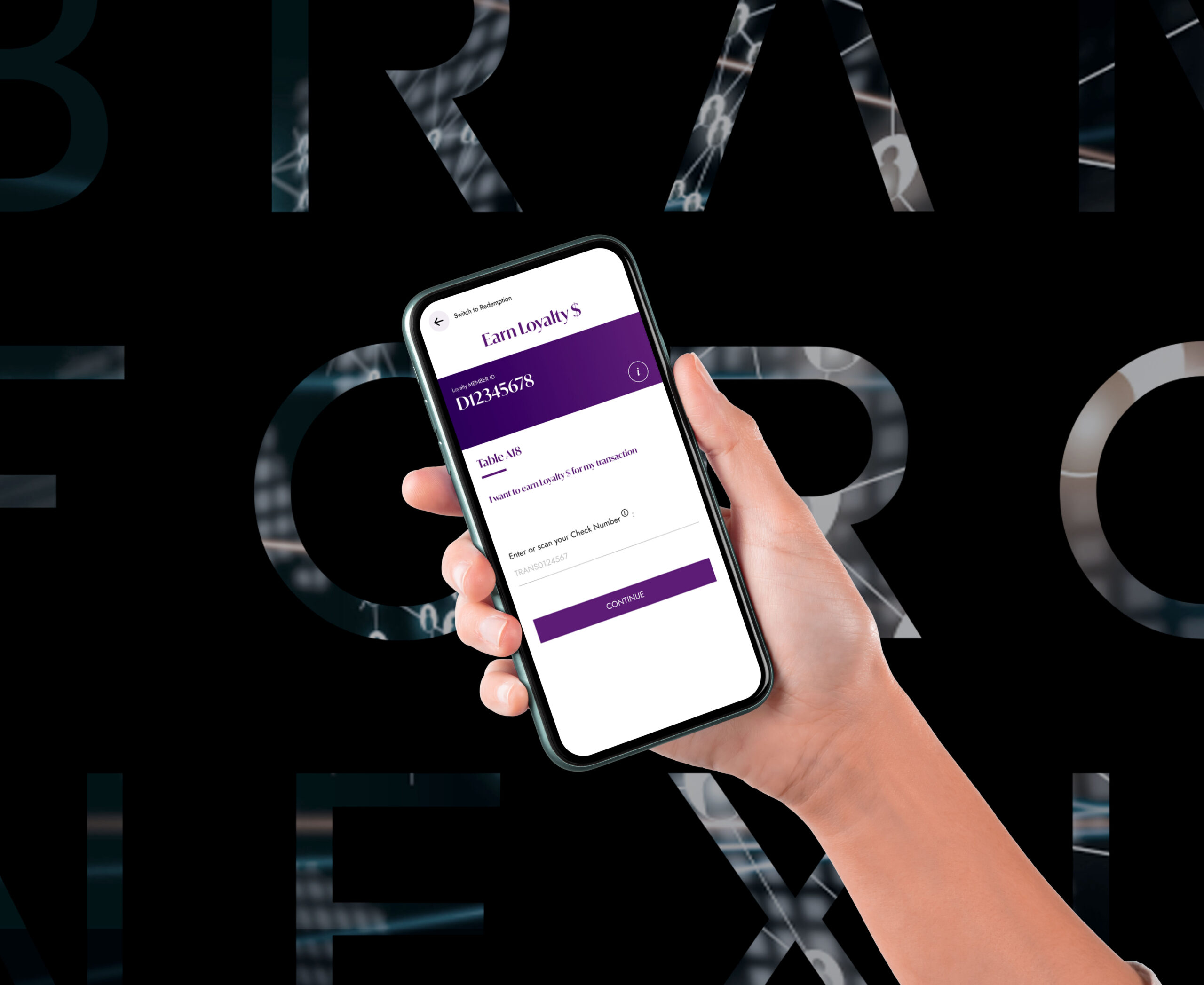 Guest using the BrandForce Nexus loyalty app on a phone